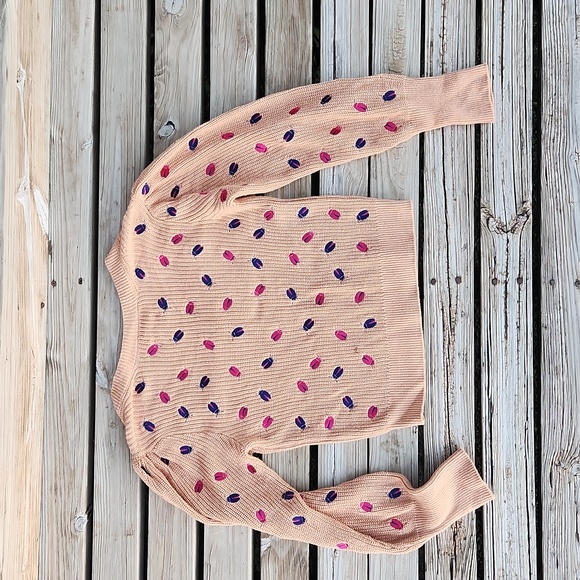 Maeve Elliana Embroidered Mutton Sleeve Sweater Sand Large Ladybug Knit Fall - Picture 11 of 12